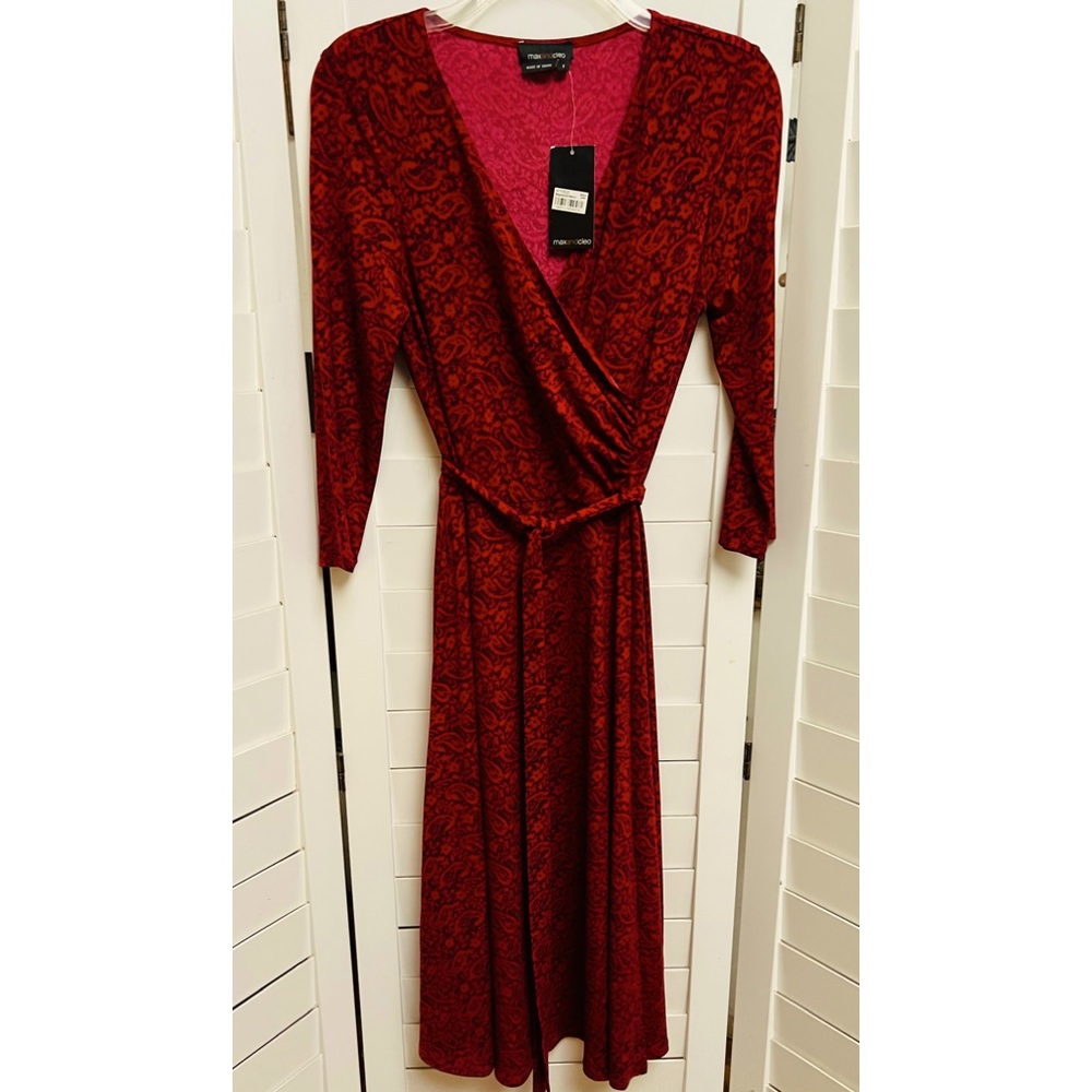 DRESS by MAX AND CLEO SIZE S DARK RED WITH BLACK PATTERN NWT